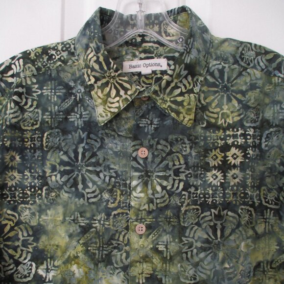 Basic Options Mens S/S Green Cotton Casual Hawaiian Shirt NWOT - Size Large - Picture 3 of 3